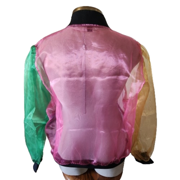 ADORABLE ☆ ORGANZA ☆ COLORBLOCK ☆ SHEER BOMBER JACKET ☆ NWT - Picture 5 of 8